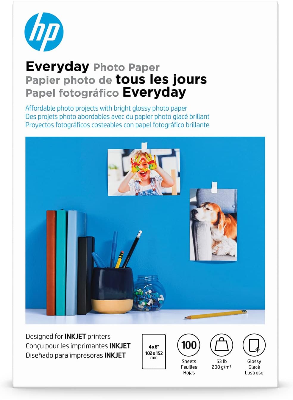 HP Glossy Photo Paper, 4x6 in, 100 Sheets - Vibrant Prints!