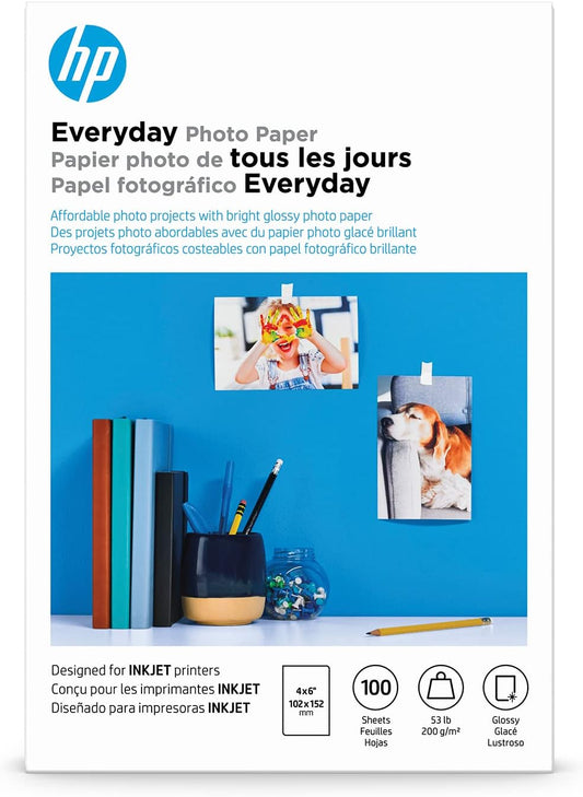 HP Glossy Photo Paper, 4x6 in, 100 Sheets - Vibrant Prints!