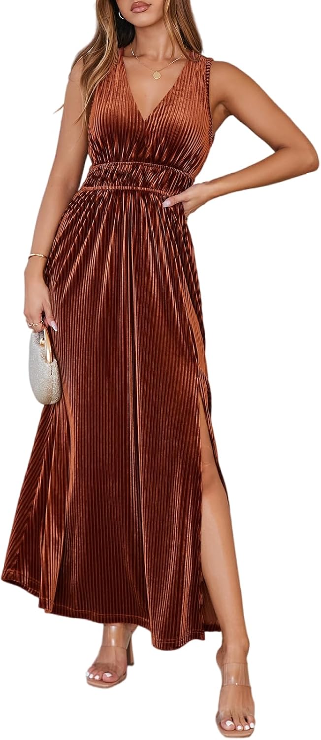 Women's Sleeveless Velvet Maxi Dress for Formal Parties