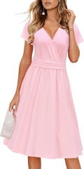 OUGES Women's Summer V-Neck Floral Short Party Dress with Pockets up!