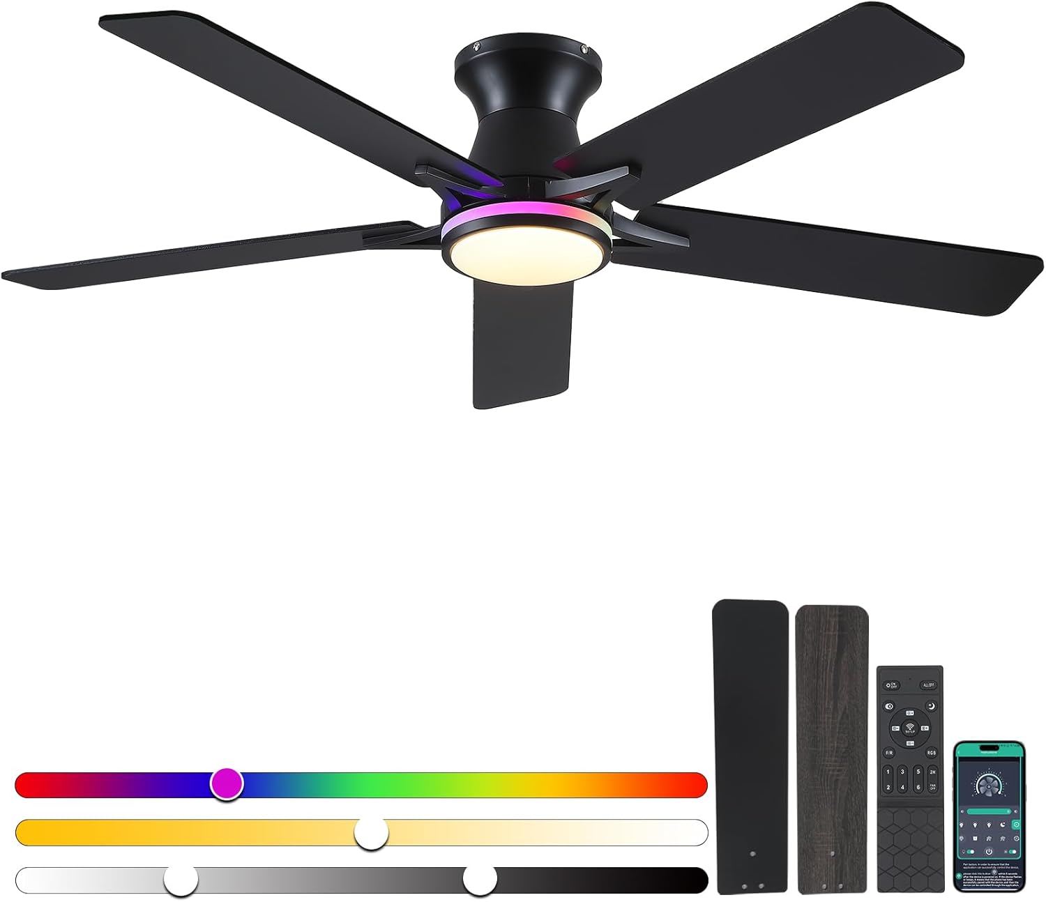 52 RGB Ceiling Fan with Lights and Remote for Modern Homes
