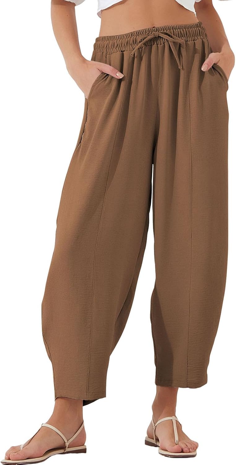 EVALESS Women's Summer High Waisted Baggy Pants for Comfort
