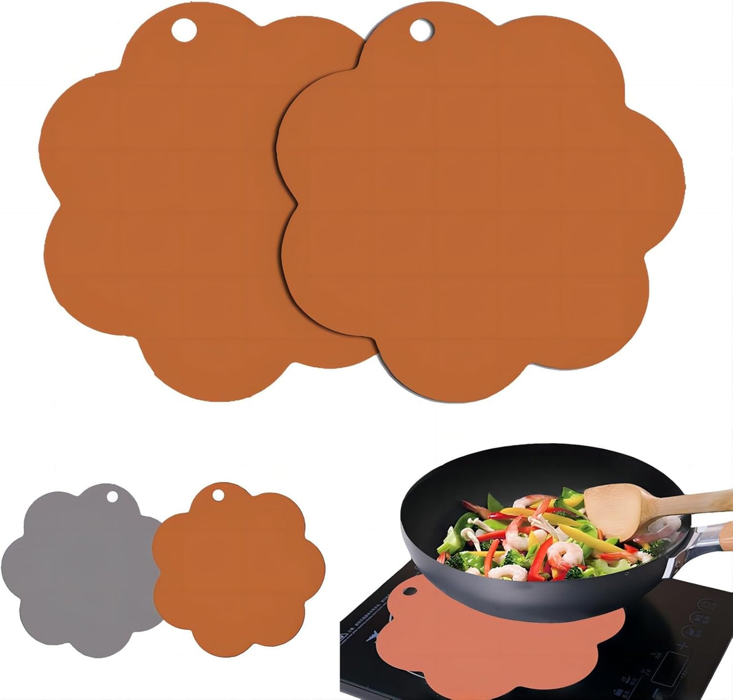 FuKuEn Orange Flower Silicone Mats - Heat-Resistant & Anti-Slip (2 pcs)