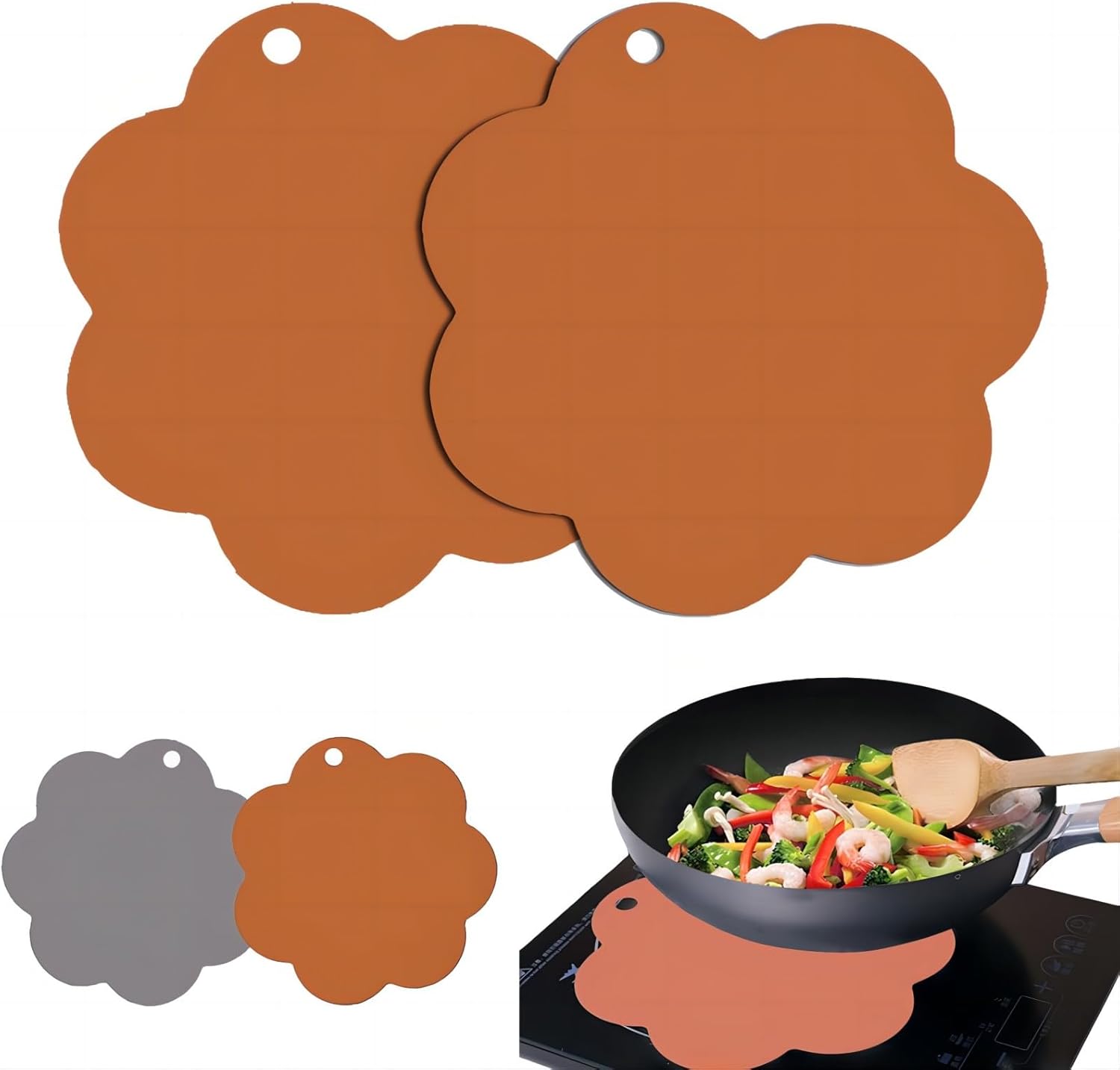 FuKuEn Orange Flower Silicone Mats - Heat-Resistant & Anti-Slip (2 pcs)