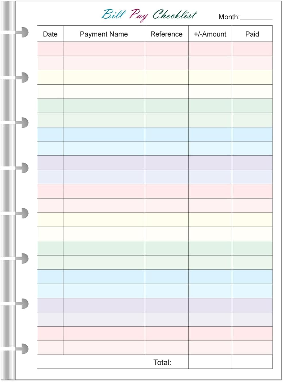Colorful Monthly Budget Refills for Discbound Planners - 50 Sheets, 100 Pages
