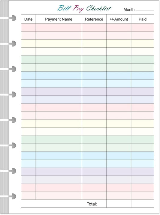 Colorful Monthly Budget Refills for Discbound Planners - 50 Sheets, 100 Pages