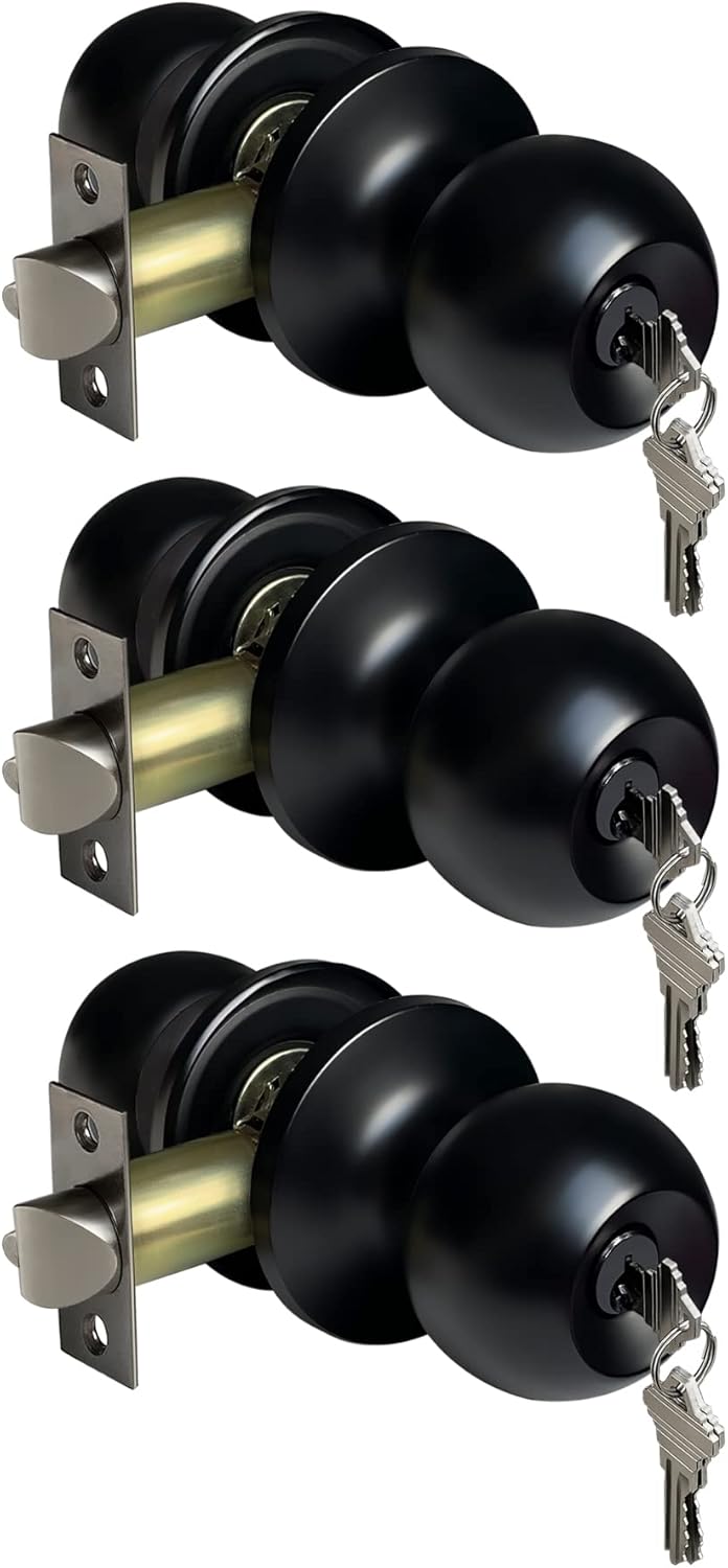 BESTTEN Keyed Entry Door Knob Set - Matte Black Finish