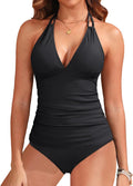Womens Halter Tankini Two Piece Swimsuit - Tummy Control Plus Sizes