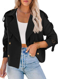 Women Crop Double Breasted Trench Coat - Lightweight Work Jacket