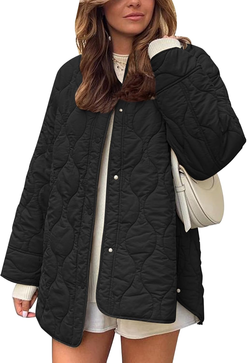 Flygo Women's Oversized Quilted Lightweight Jacket for Fall