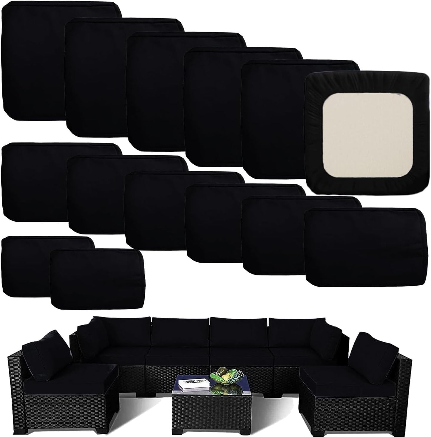 Outdoor Cushion Covers Replacement Set for 6-Seater Sofa