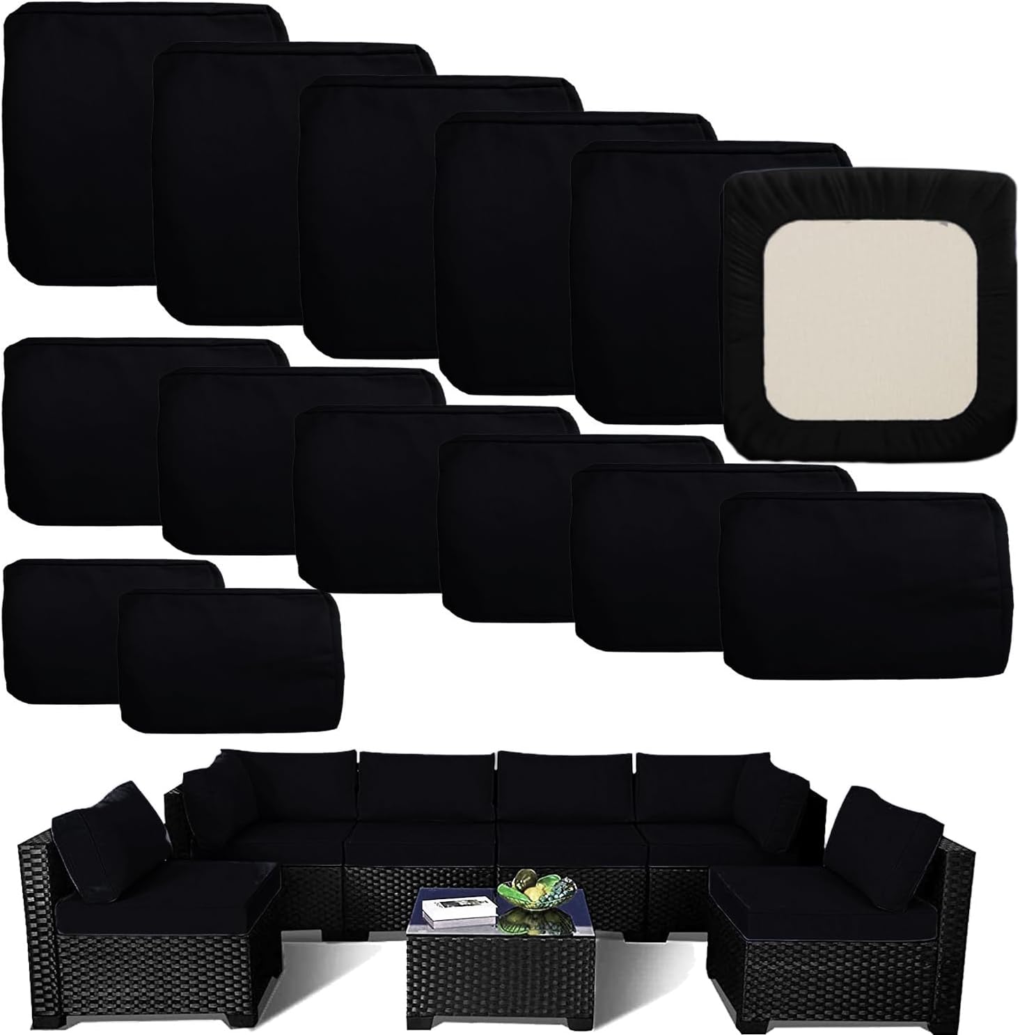 Outdoor Cushion Covers Replacement Set for 6-Seater Sofa