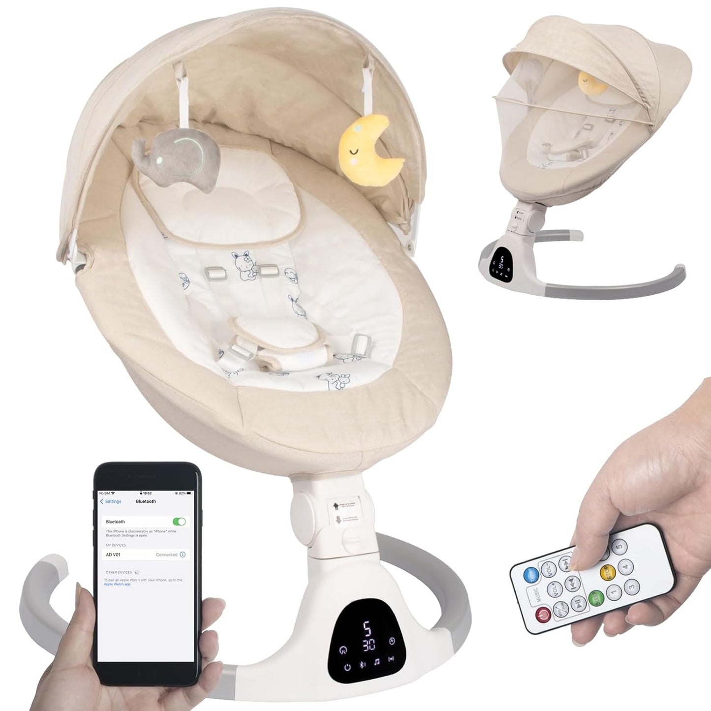 Portable Baby Swing with Bluetooth and 5 Speeds for Comfort