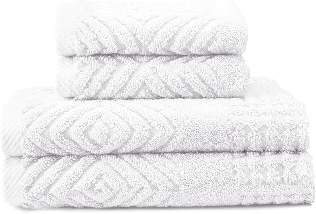 Luxurious 100% Organic Cotton Diamond Jacquard Bath Towel Set