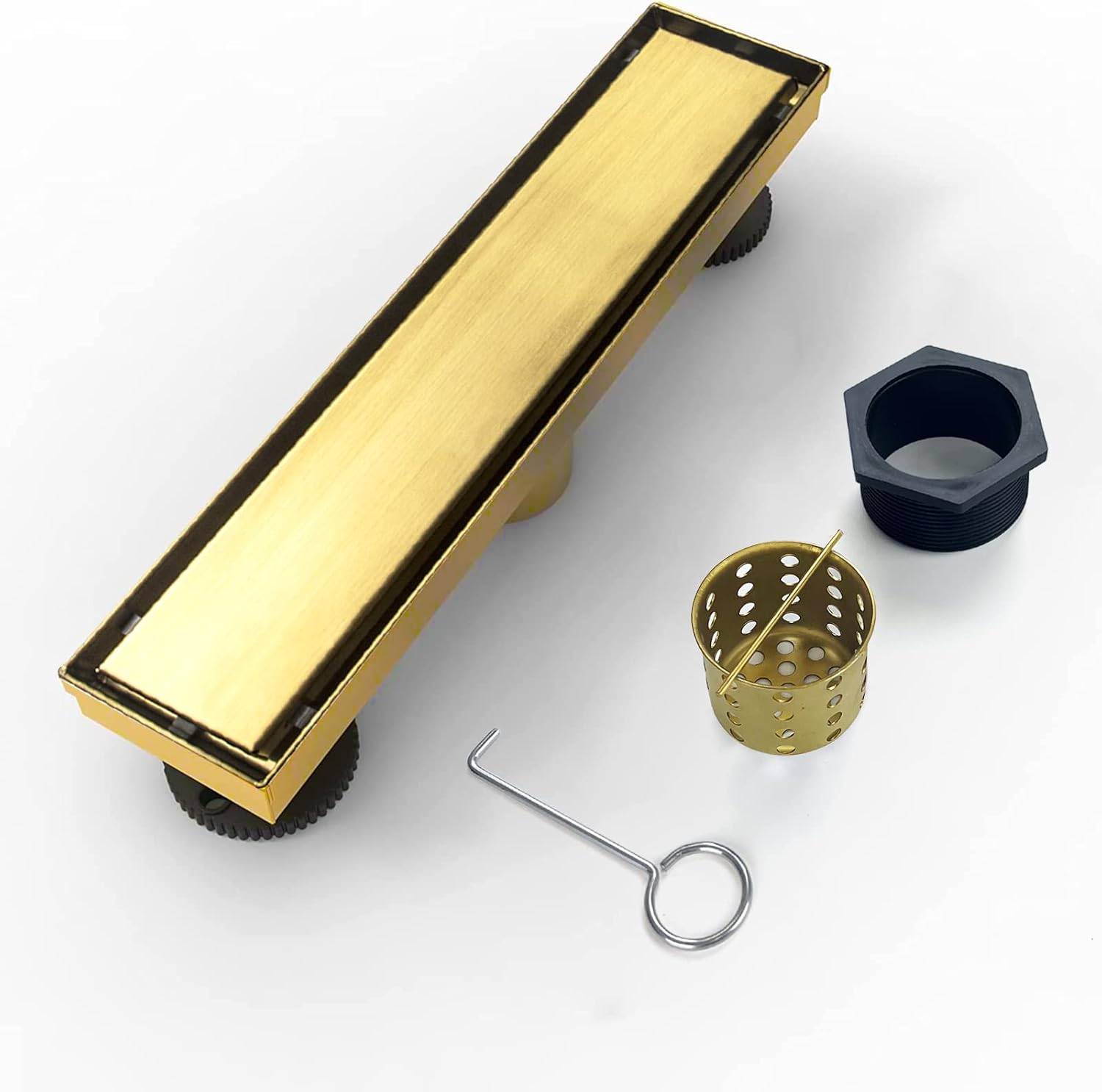 Elefloom 12 Inch Gold Linear Shower Drain with Tile Insert Panel