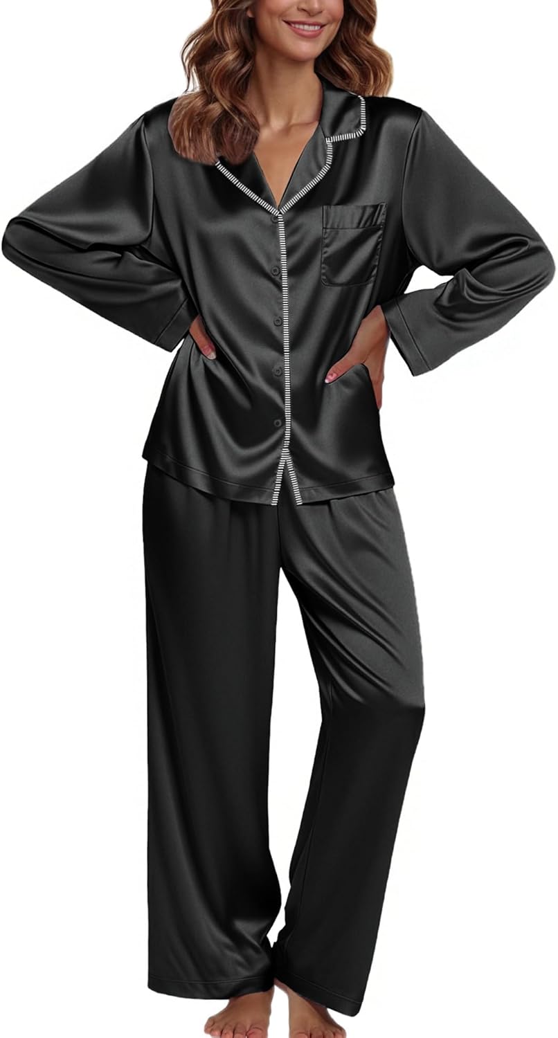 Ekouaer Pajamas For Women Set Silk Pjs 2 Piece Satin Sleepwear