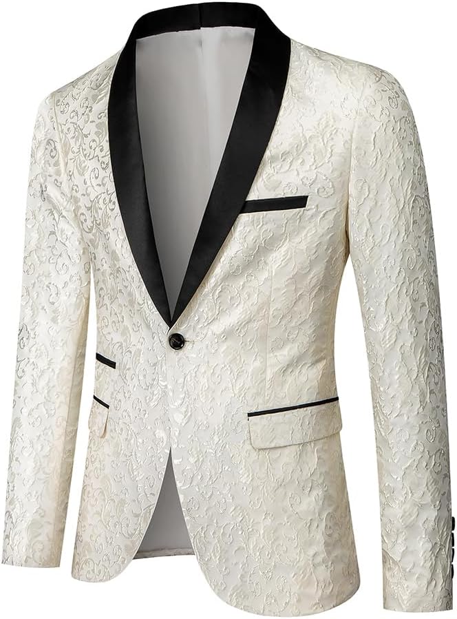 Men Black Tuxedo Floral Suit for Prom Wedding Party Events