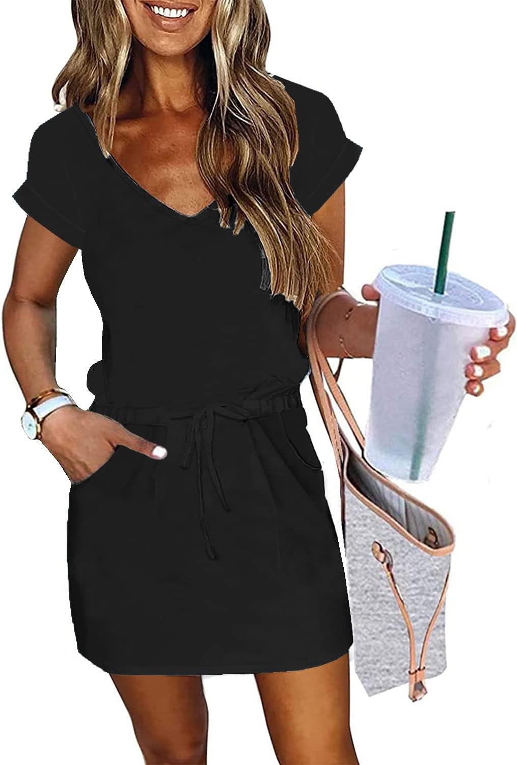 Womens Summer Dress with Lantern Sleeves and Tie Front Design