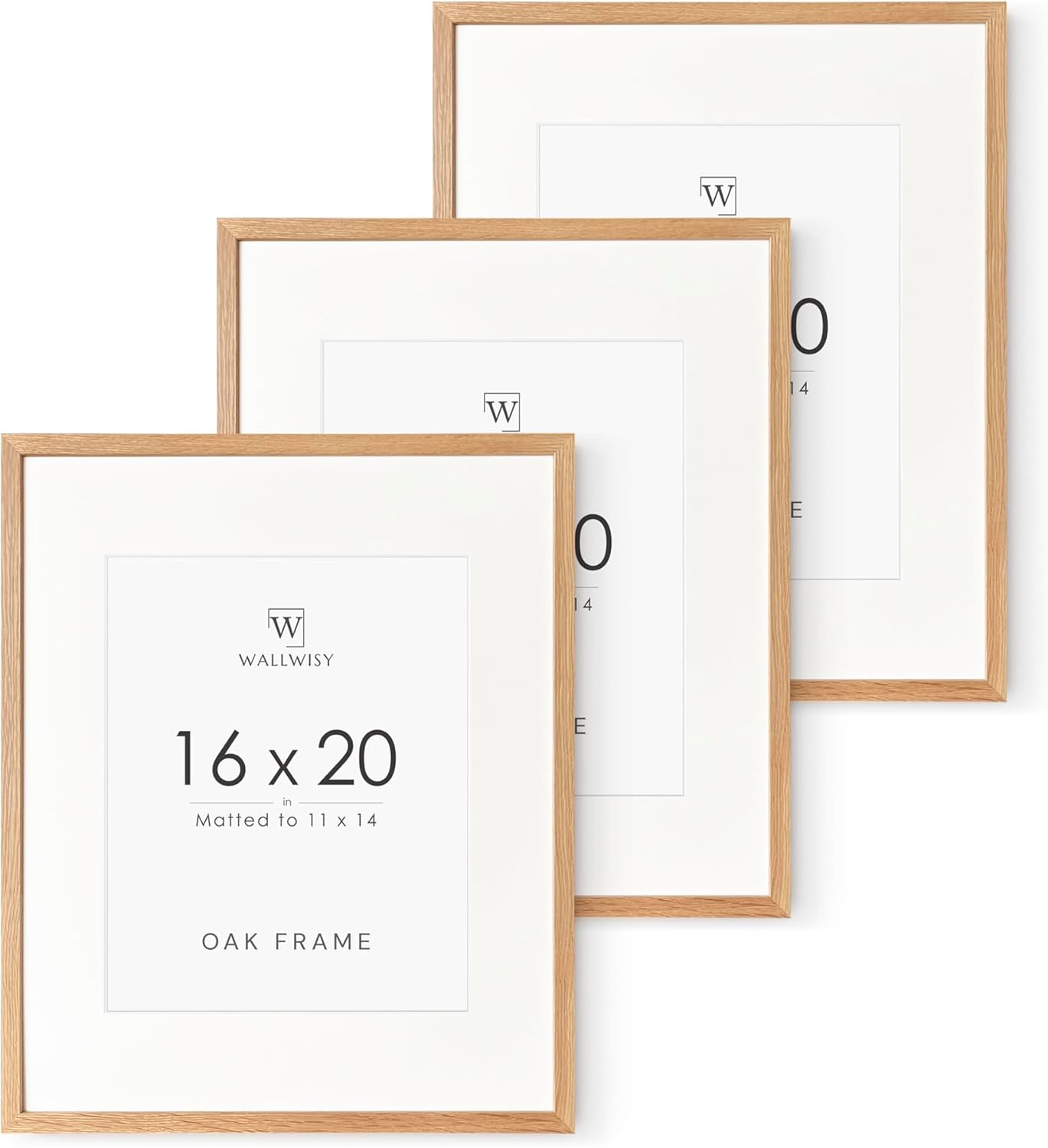 16x20 Picture Frame Set of 3 - Solid Oak Natural Wood Frames
