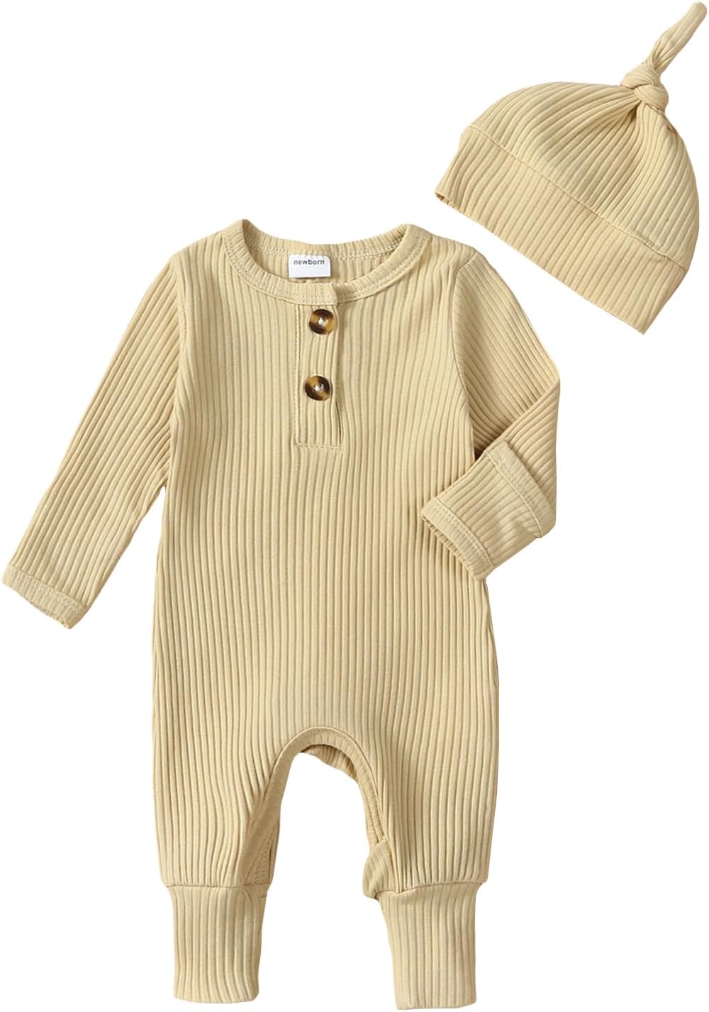Cute Ribbed Knit Baby Romper Set - Unisex