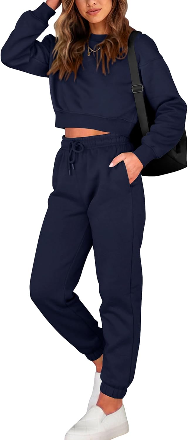 BTFBM Women 2 Piece Outfits Long Sleeve Crop Top Jogger Set