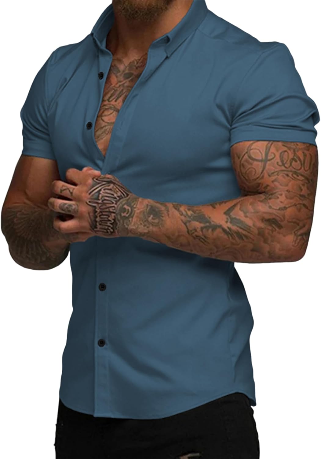 Men's Muscle Fit Dress Shirts for Summer Casual Wear