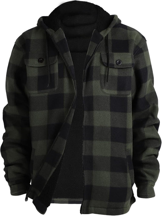 Heavy Thick Flannel Plaid Jacket for Men - Warm Sherpa Hoodie