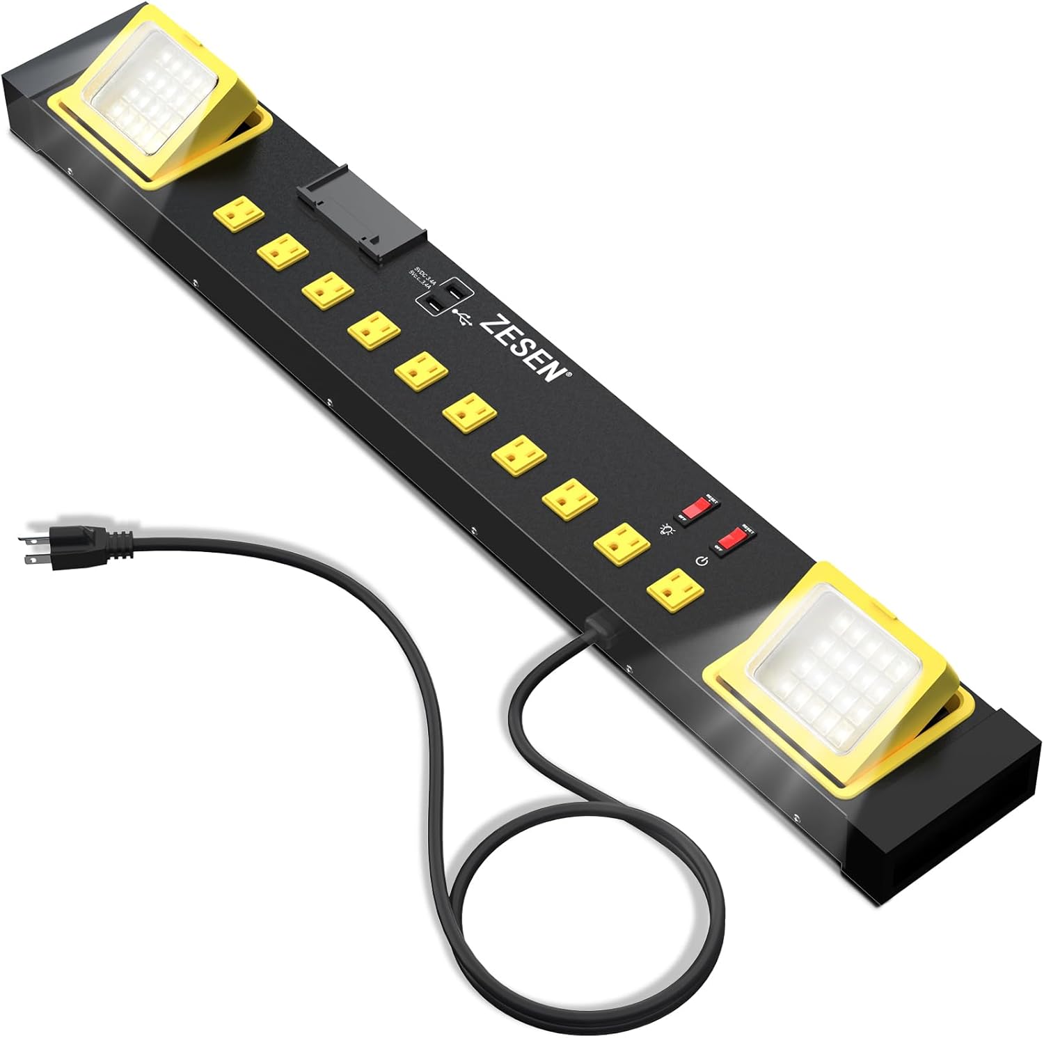 10 Outlet Power Strip with LED Worklight for Home and Office