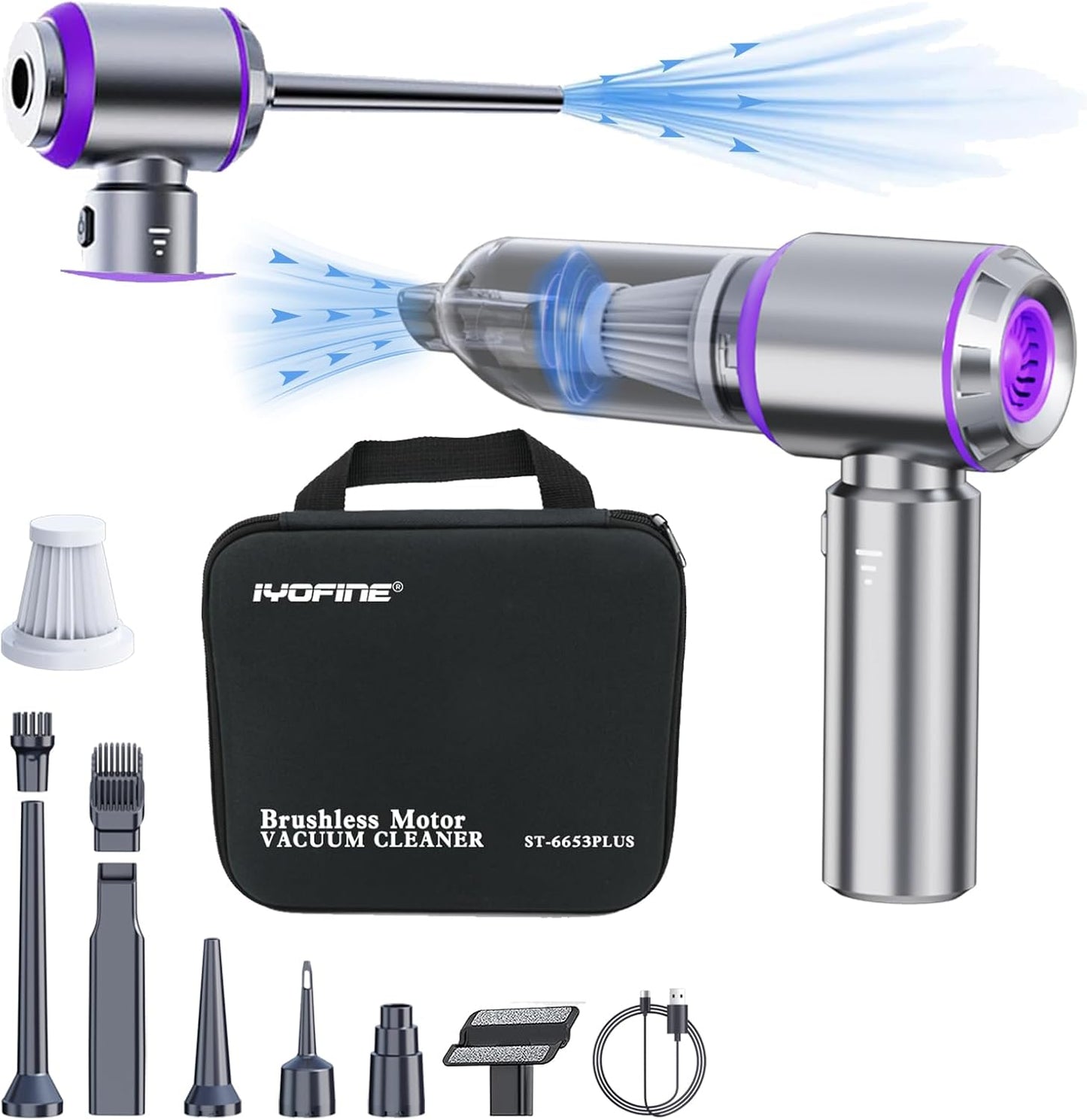 IYOFINE 4-in-1 Vacuum/Air Duster with 80,000RPM Power
