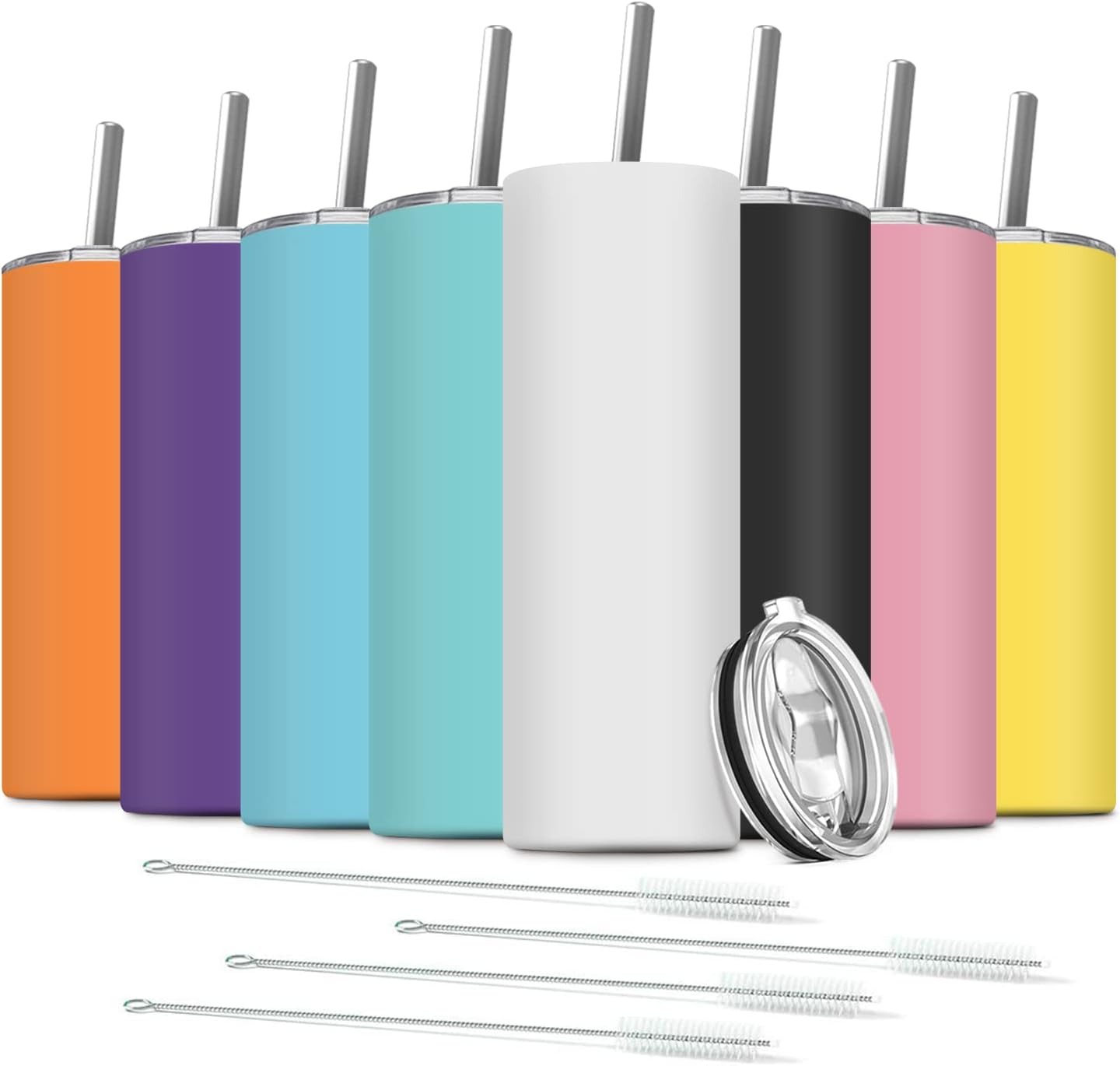 8 Pack Stainless Steel Skinny Tumblers for Hot and Cold Drinks