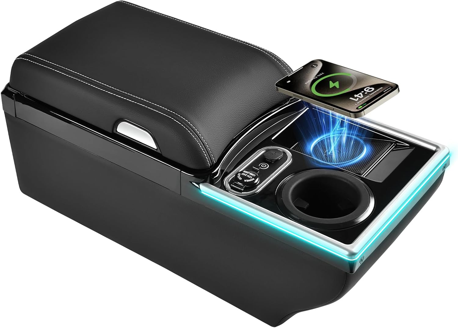 Coverado Center Console with Wireless Charging & 7 Light Modes
