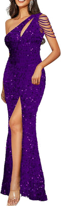 Cololura Sequin One Shoulder Tassel Mermaid Bodycon Dress (Style 1QPG)