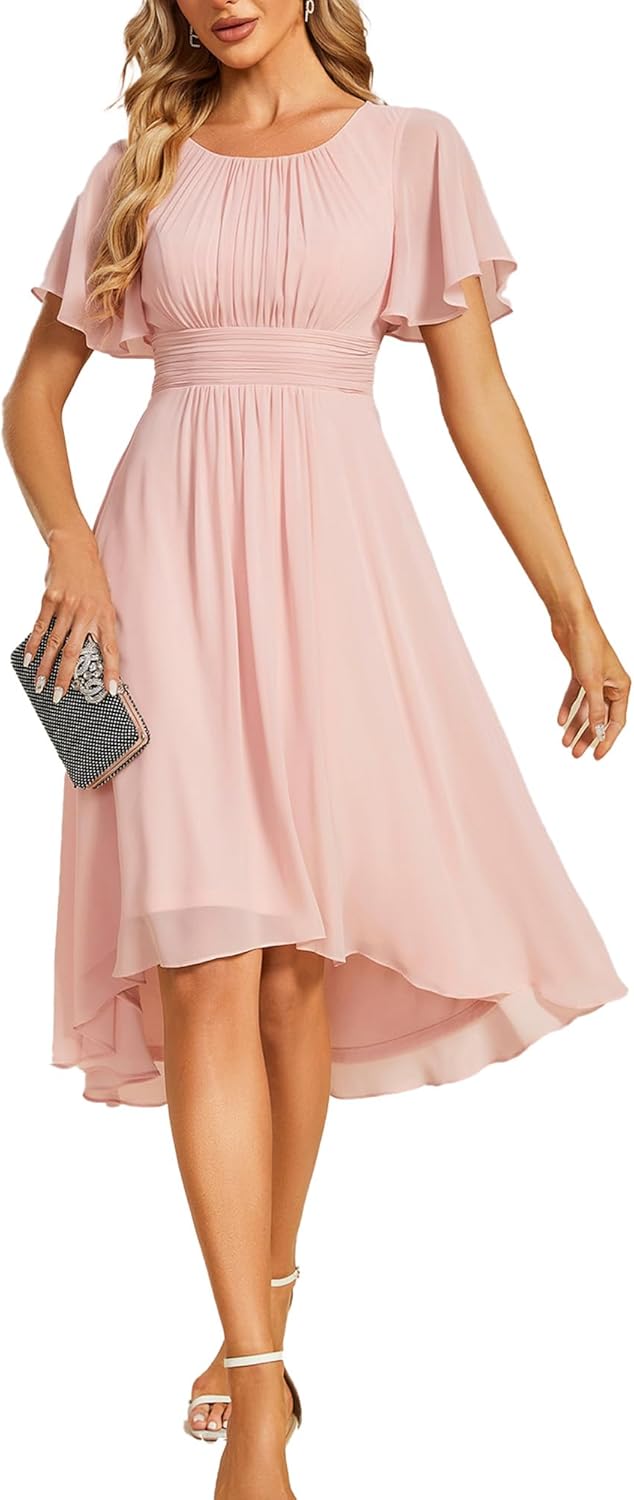 Chiffon Crew Neck Empire Waist Dress for Wedding Guests