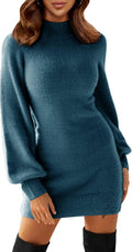 EXLURA Mock Neck Ribbed Bodycon Sweater Dress - Flattering Fit