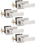 Privacy Square Brushed Nickel Door Handles 5 Pack - Keyless Interior