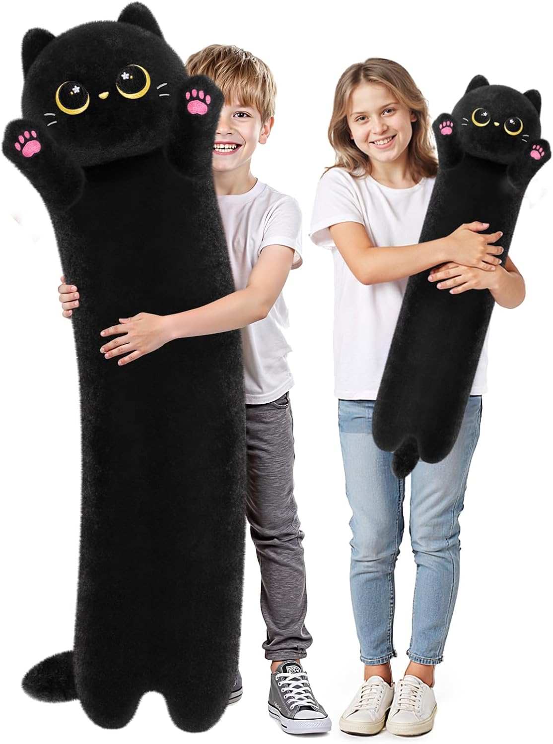 Ultra Soft Long Black Cat Plush Body Pillow for Comfort