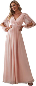 Ever-Pretty Women's V Neck Long Lantern Sleeves Floor Length Dress