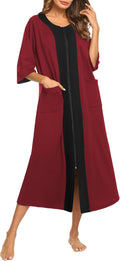 Ekouaer Zipper Robe 3/4 Sleeve Full Length Housecoat - Lightweight