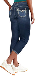 Flamingals Women's Mid Rise Denim Capri Jeans - Cropped Straight Fit