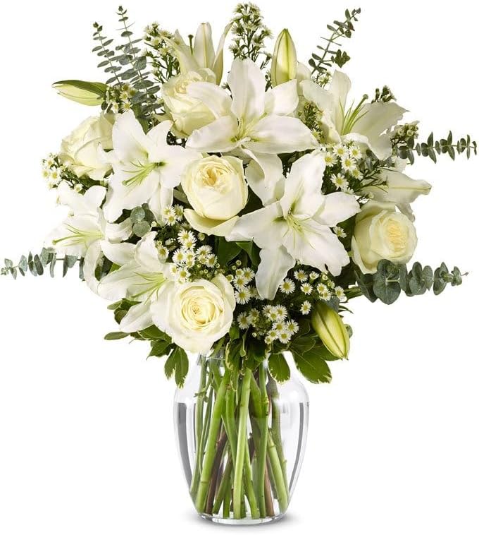 Sympathy Lily Arrangement with Glass Vase for Any Occasion