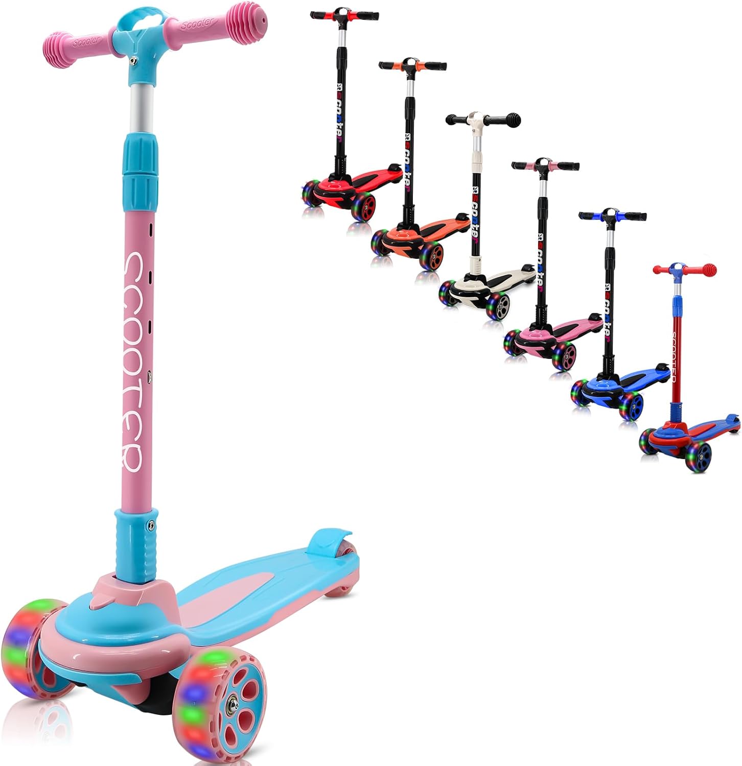 3 Wheels Kick Scooter for Kids with Adjustable Height and LED Lights