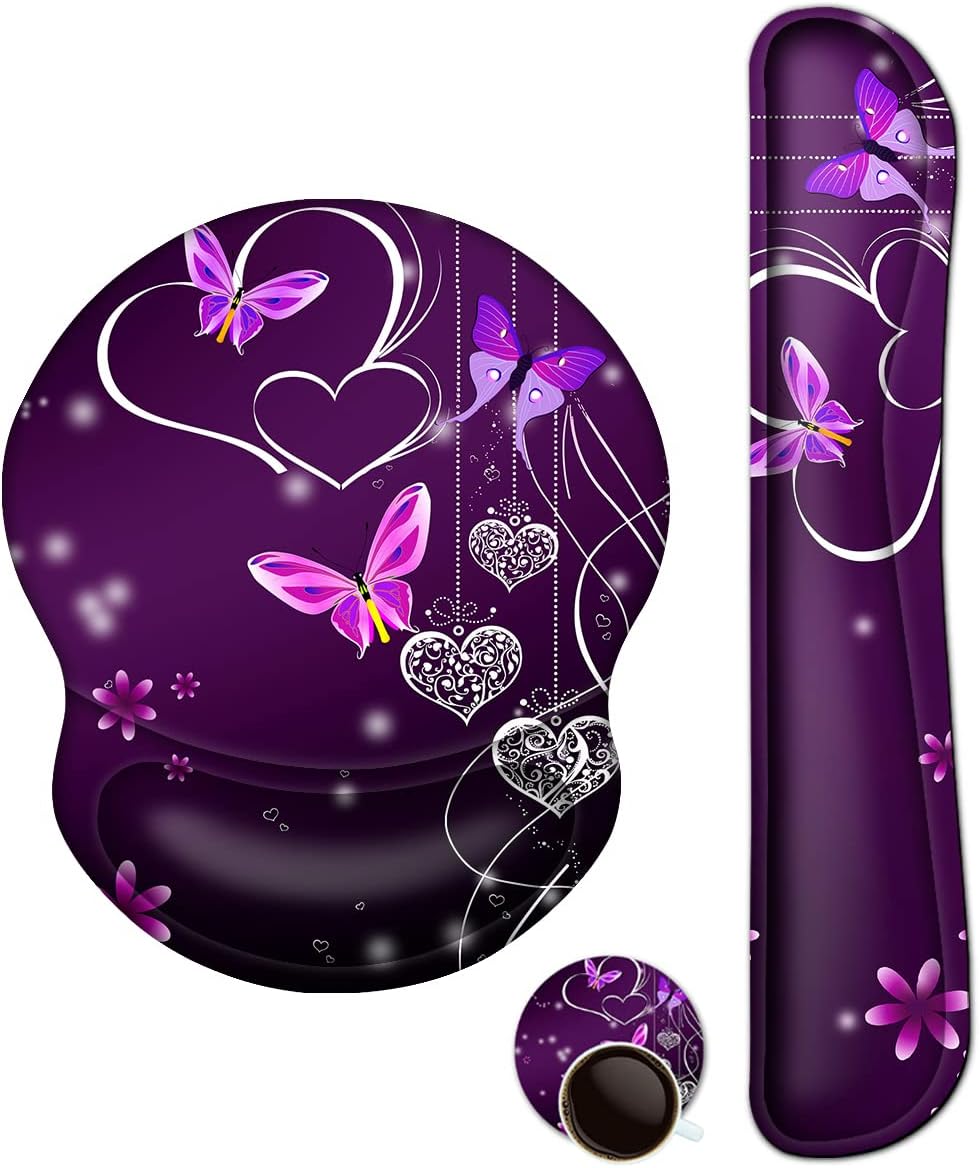 Ergonomic Desk Support Set with Gel Cushion, Purple Heart Design