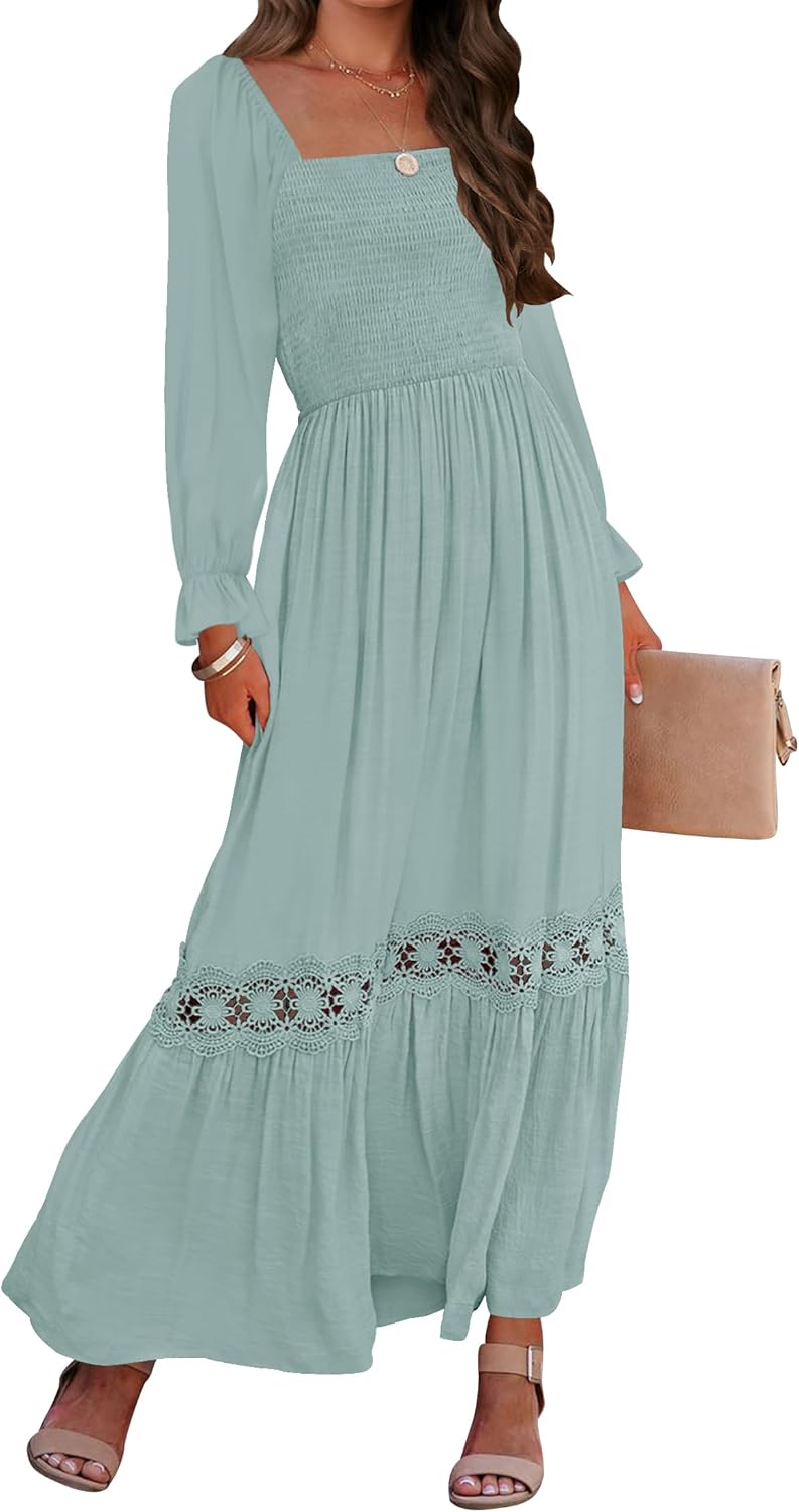 ZESICA Women's Boho Long Sleeve Square Neck Maxi Dress Review