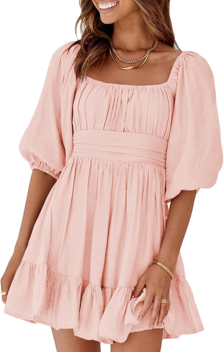 Dokotoo Womens Summer Dresses Square Neck Tie Back Casual Style