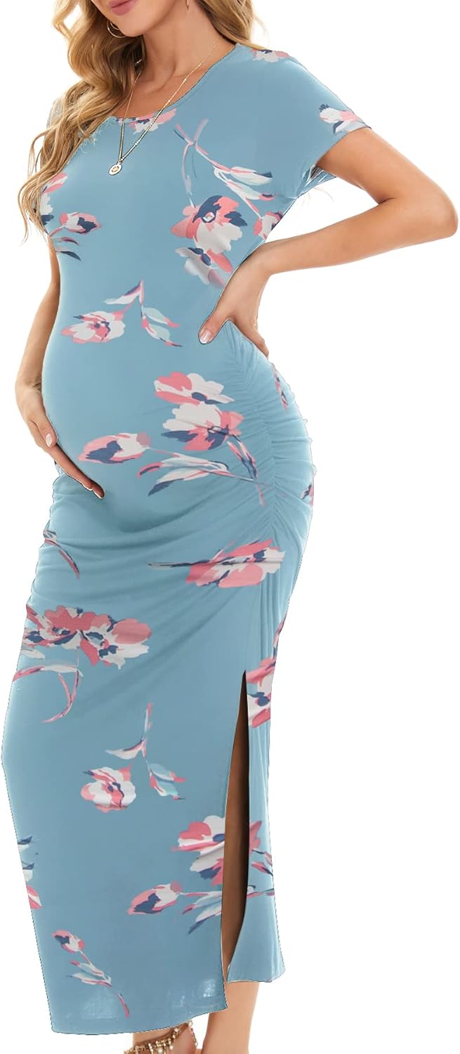Smallshow Women's Split Long Maternity Dress for Stylish Moms