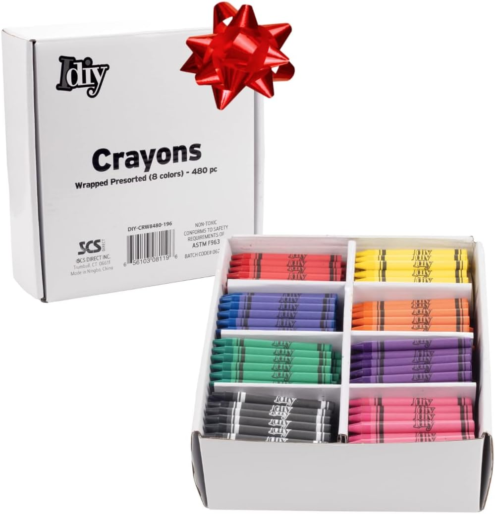 IDIY Wrapped Bulk Wax Crayons 480 Count for Kids and Teachers