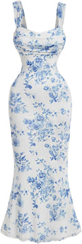 GORGLITTER Women's Floral Ruched Bodycon Summer Dress