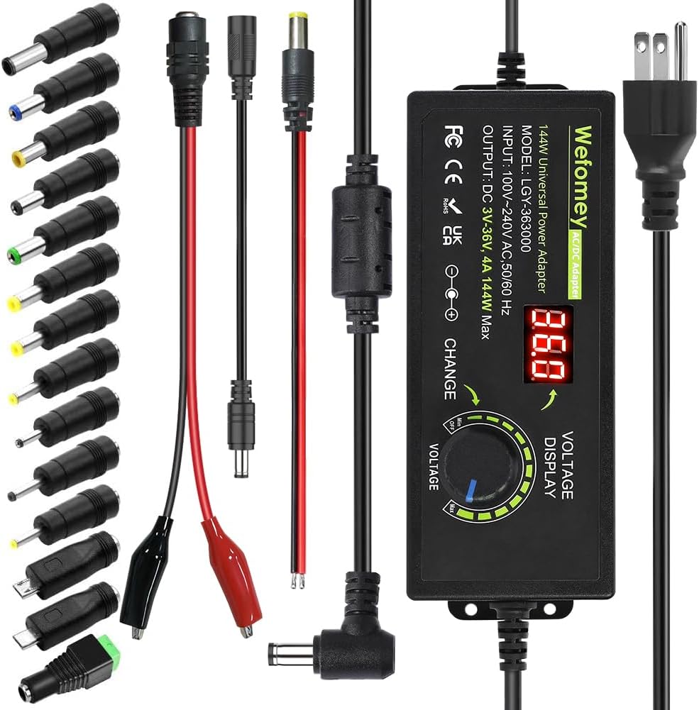 Universal Power Supply: Adjustable 3V-36V 4A with 14 Tips