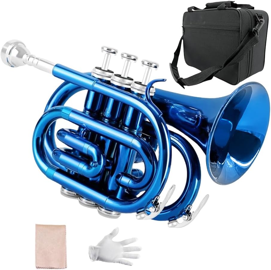 Yinfente Bb Flat Pocket Trumpet for Beginners with Accessories
