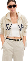 GAP Womens Logo Hoodie Hooded Full Zip Sweatshirt Chino M - Timeless